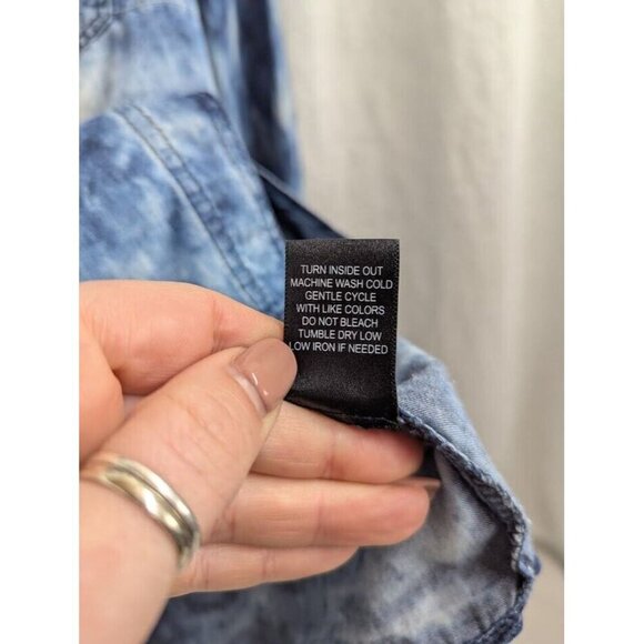 Fire Los Angeles womens M distressed bleached denim long sleeve snap shirt T11 - Picture 4 of 8